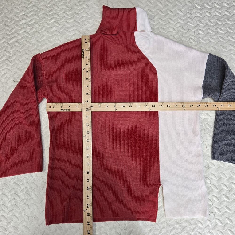Badgley Mischka Turtleneck Sweater Womens Small Colorblock Red White Gray Ribbed - Picture 8 of 12